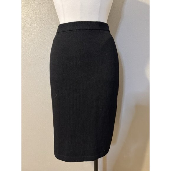 ST JOHN CAVIAR SKIRT 10 Black Wool Santana Knit Pull On Classic $595 - Picture 7 of 14